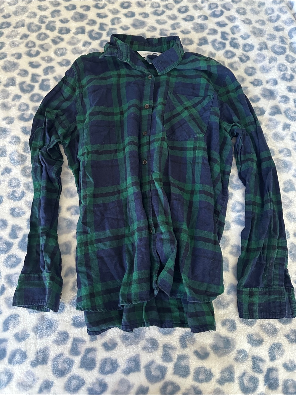 Old Navy Navy and Green Plaid Button Down